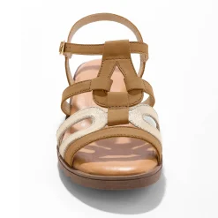 Leren sandalen met sleehak, 2 materialen