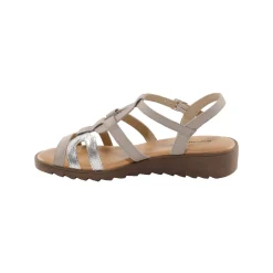 Leren sandalen met sleehak, 2 materialen