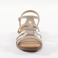 Leren sandalen met sleehak, 2 materialen