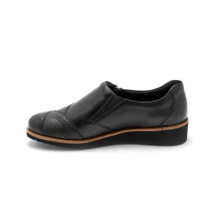 Leren schoenen met sleehak, brede pasvorm - zwart