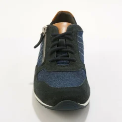 Leren sneakers in 2 materialen, veters en rits