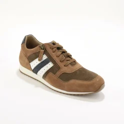 Leren sneakers in 2 materialen, met veters en rits