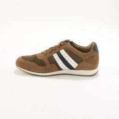 Leren sneakers in 2 materialen, met veters en rits