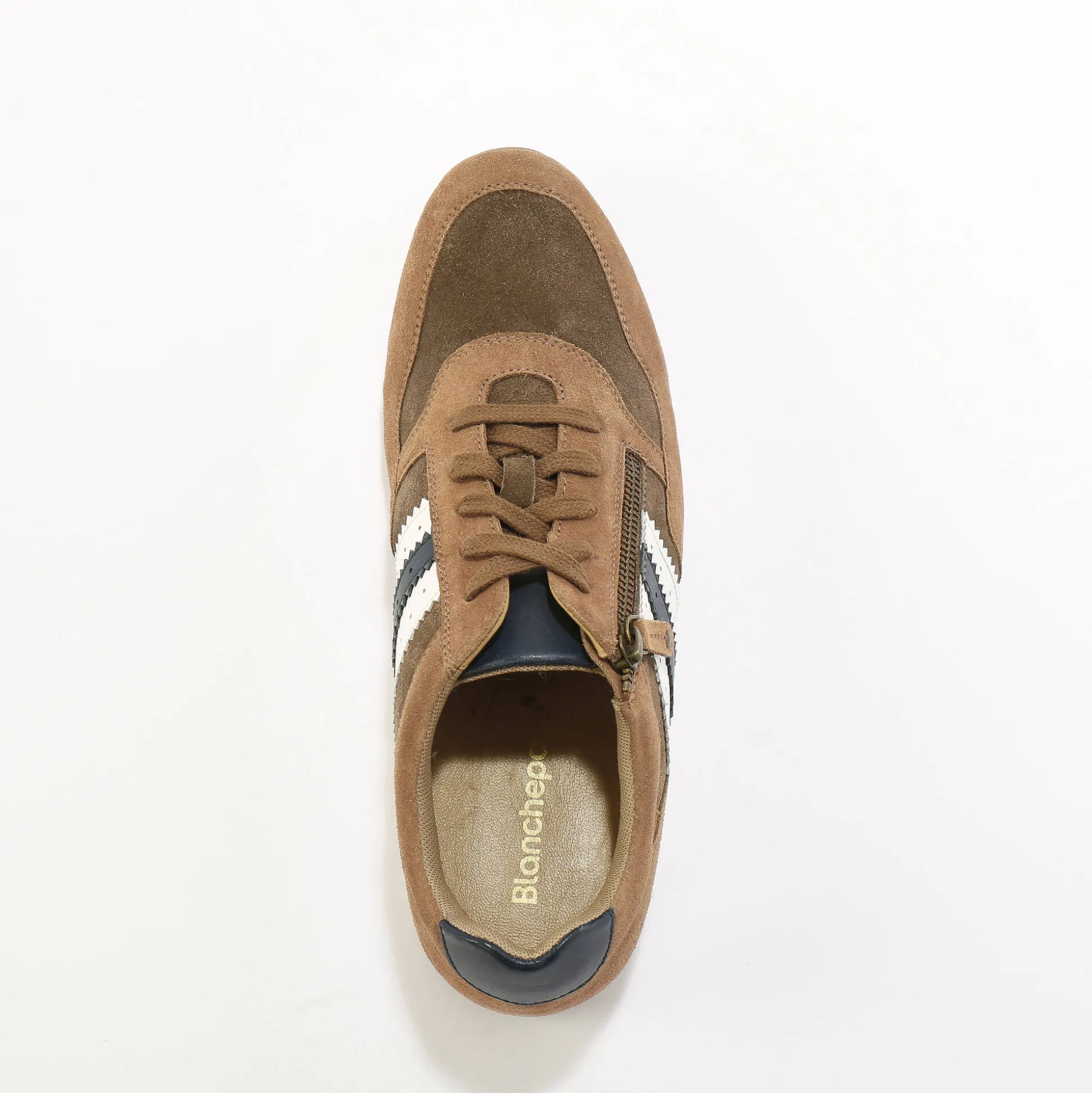 Leren sneakers in 2 materialen, met veters en rits