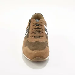 Leren sneakers in 2 materialen, met veters en rits
