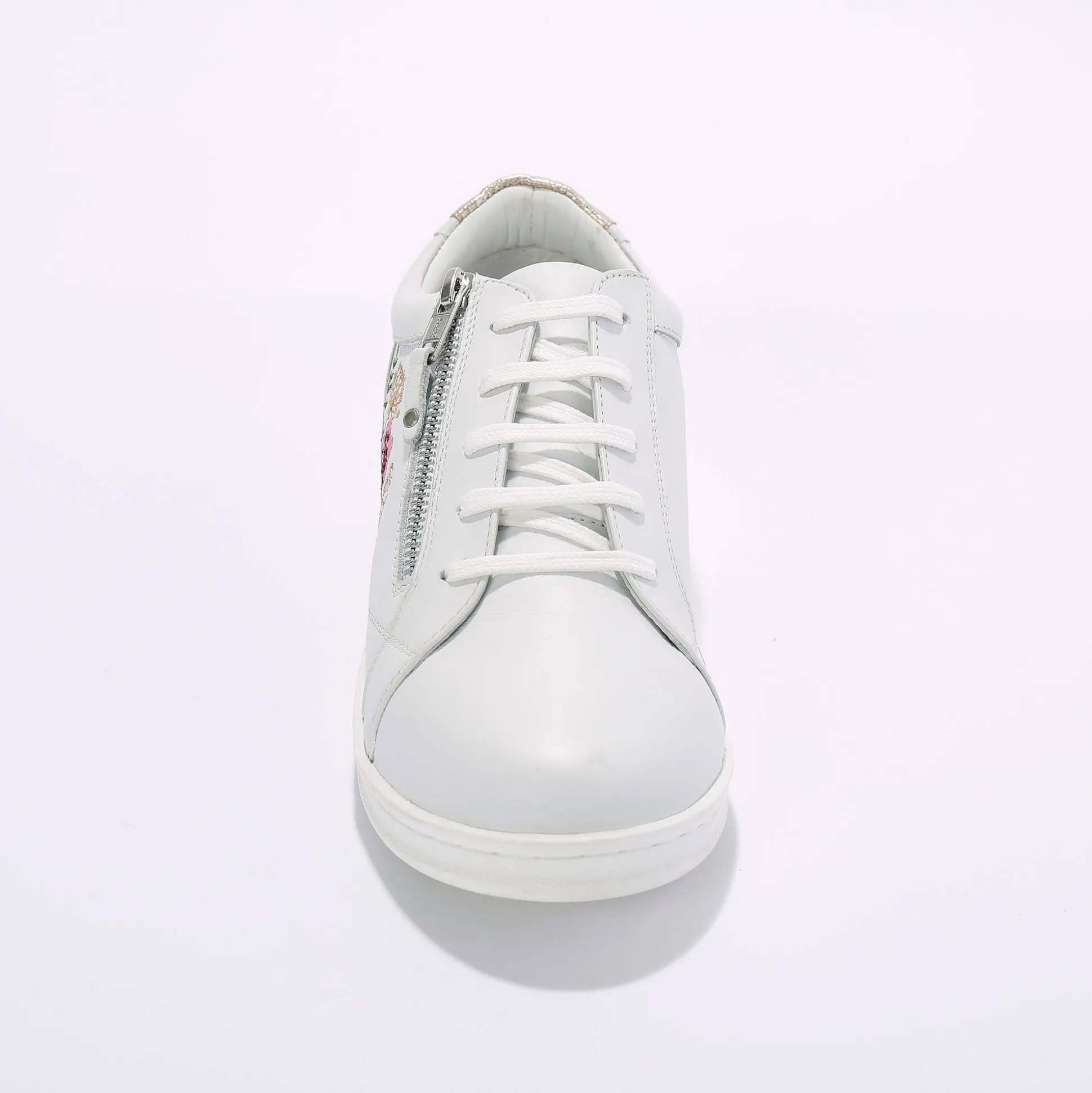 Leren sneakers met rits en bloemenborduursel