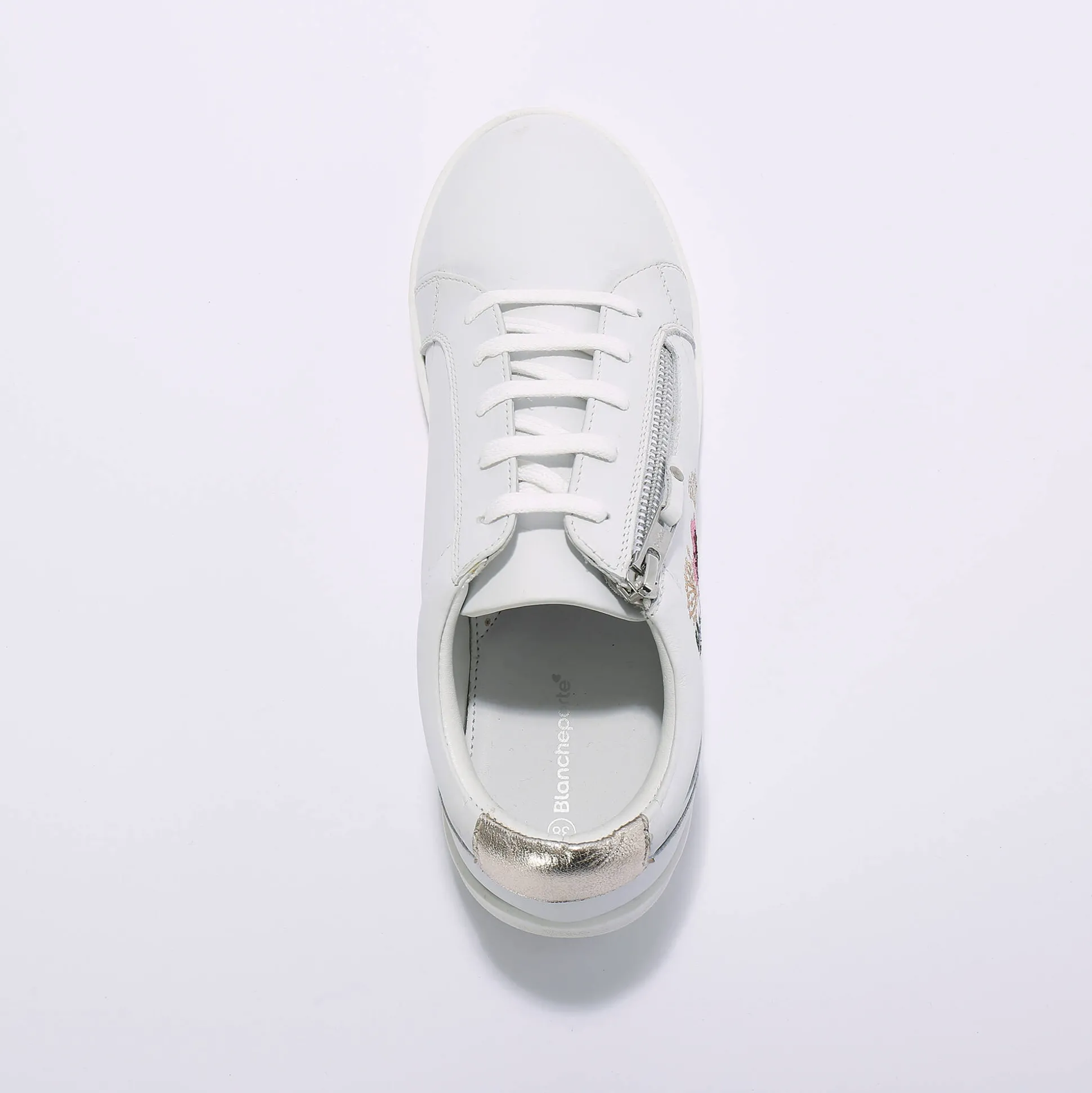 Leren sneakers met rits en bloemenborduursel