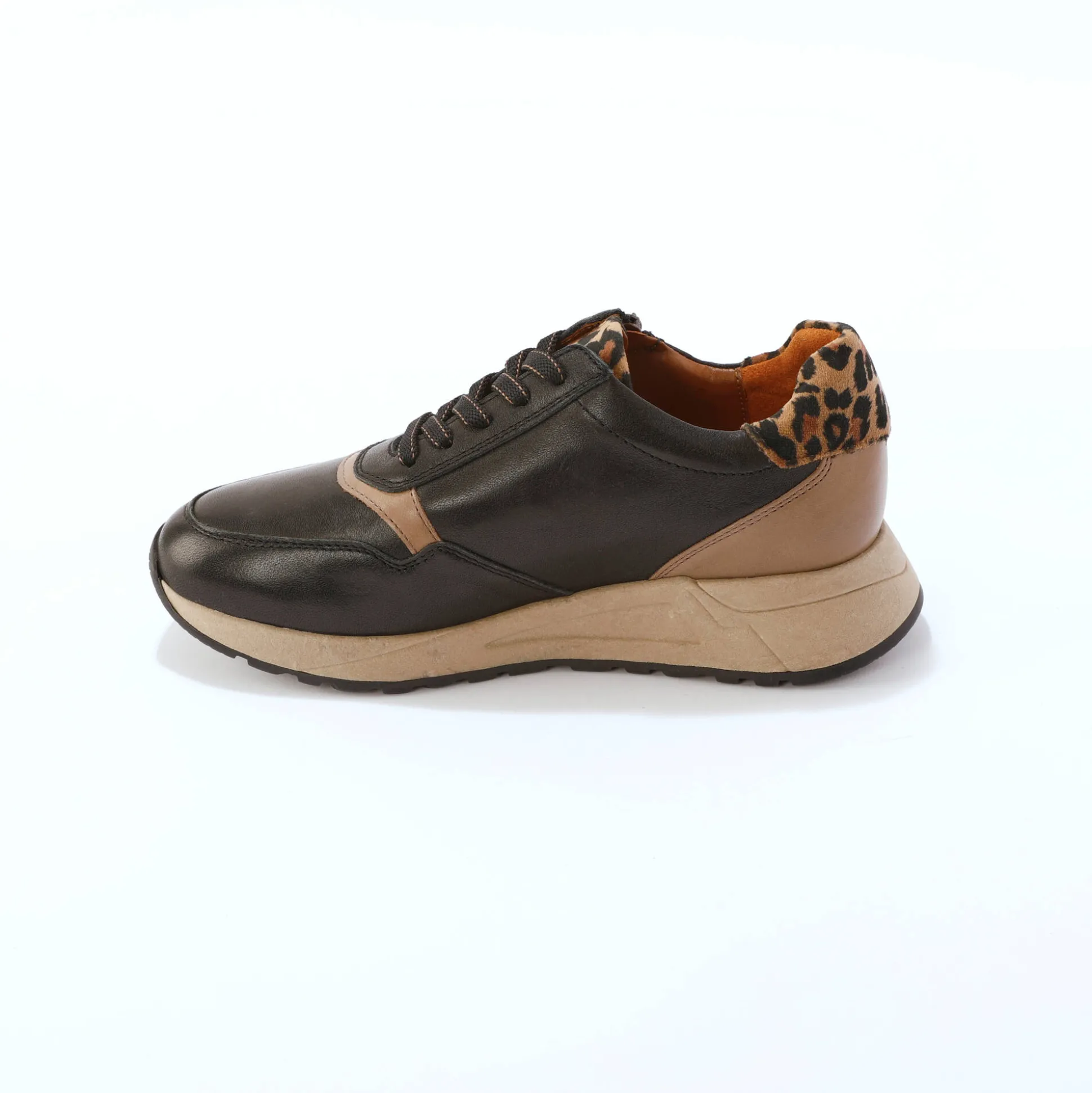 Leren sneakers met rits en veters