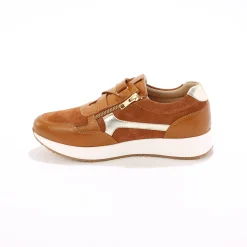 Leren sneakers met sleehak, rits- en scratchsluiting