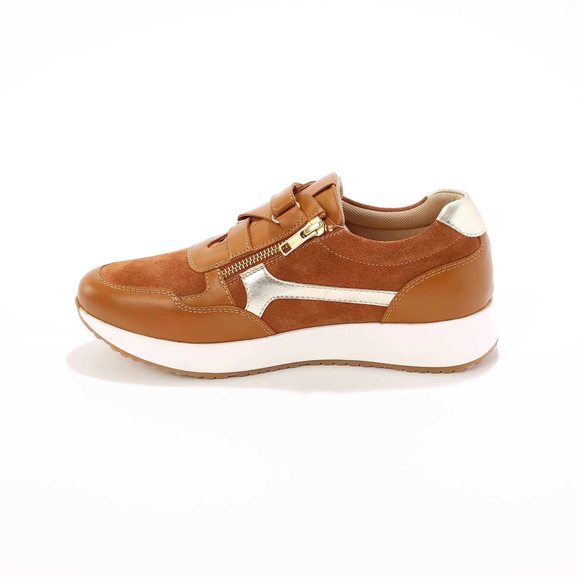 Leren sneakers met sleehak, rits- en scratchsluiting