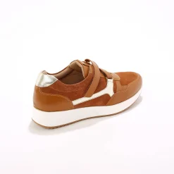 Leren sneakers met sleehak, rits- en scratchsluiting