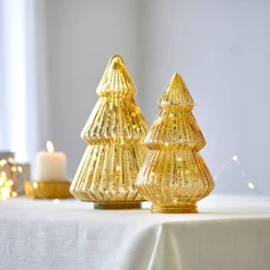 Lichtgevende kerstboom met leds, goudkleurig glas