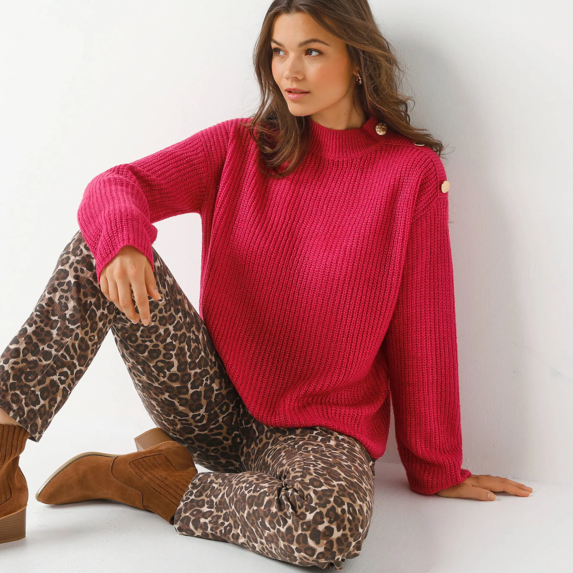 Loose trui, lange en ruime mouwen, patenttricot