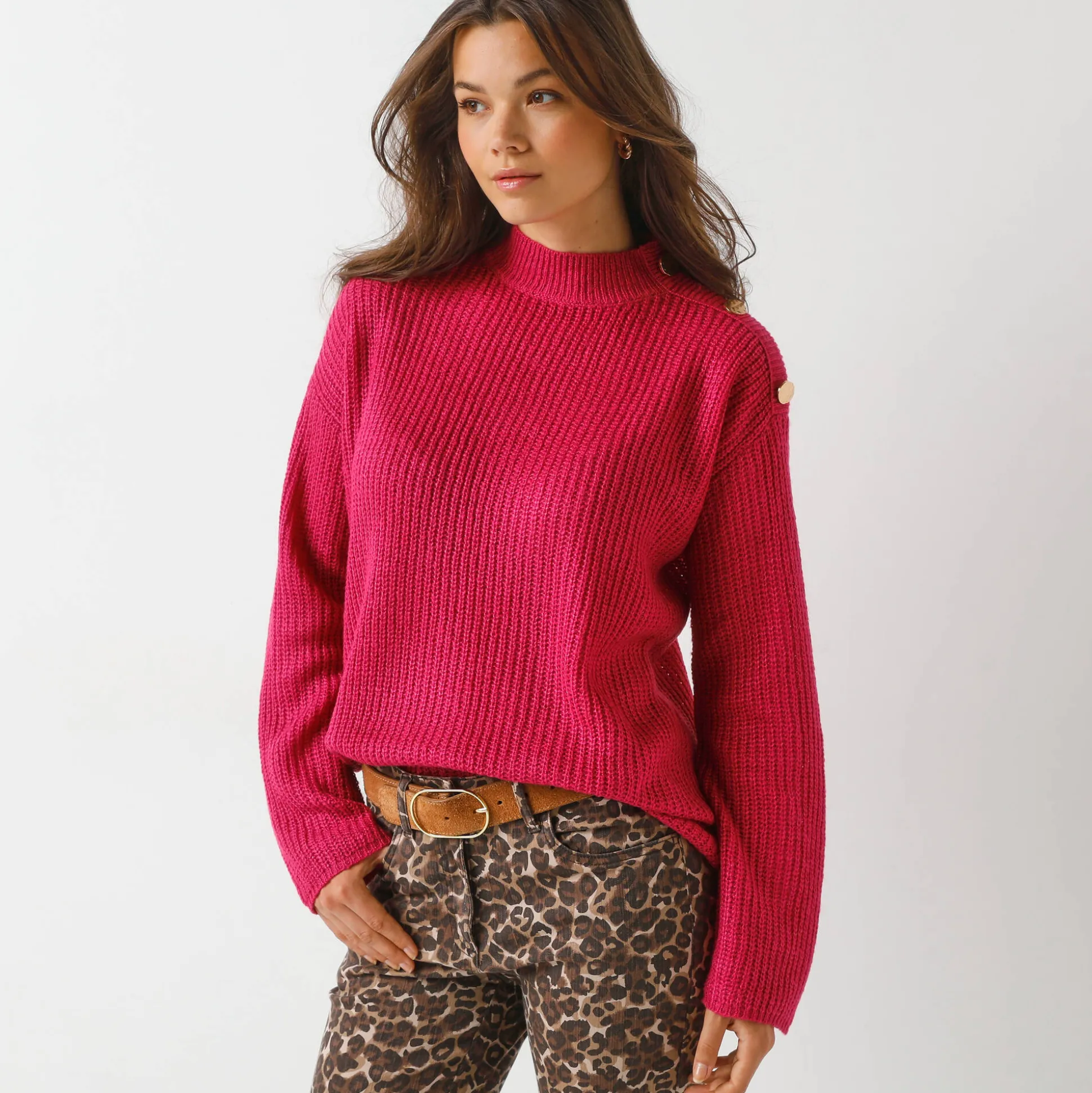 Loose trui, lange en ruime mouwen, patenttricot