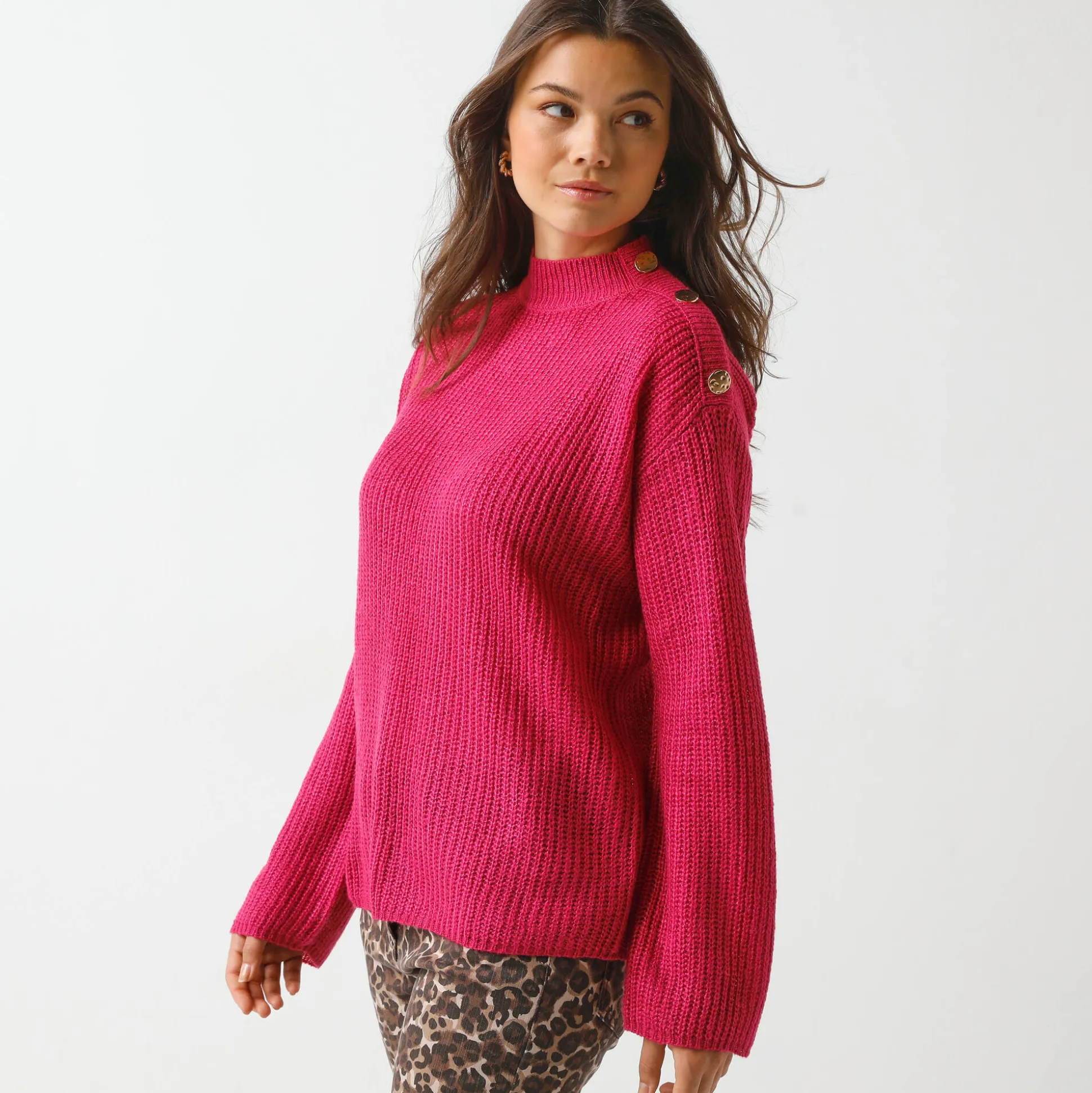 Loose trui, lange en ruime mouwen, patenttricot