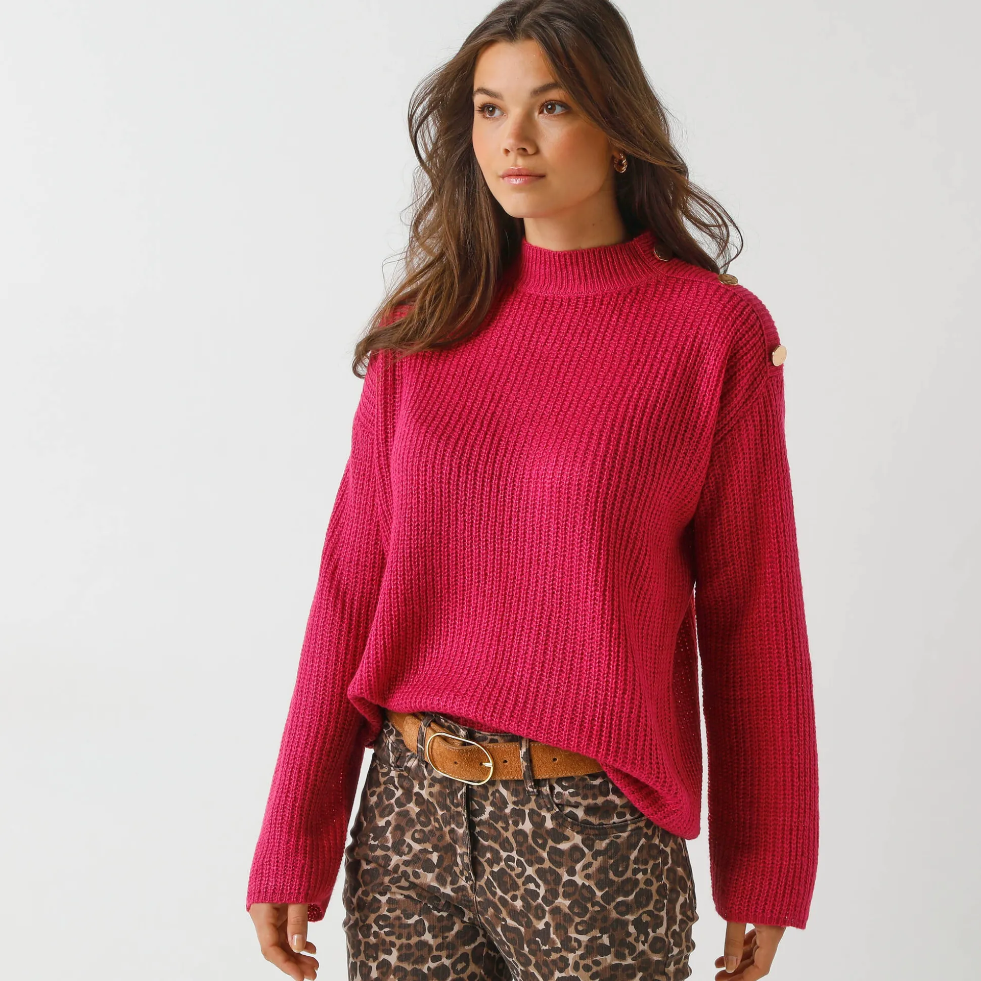 Loose trui, lange en ruime mouwen, patenttricot