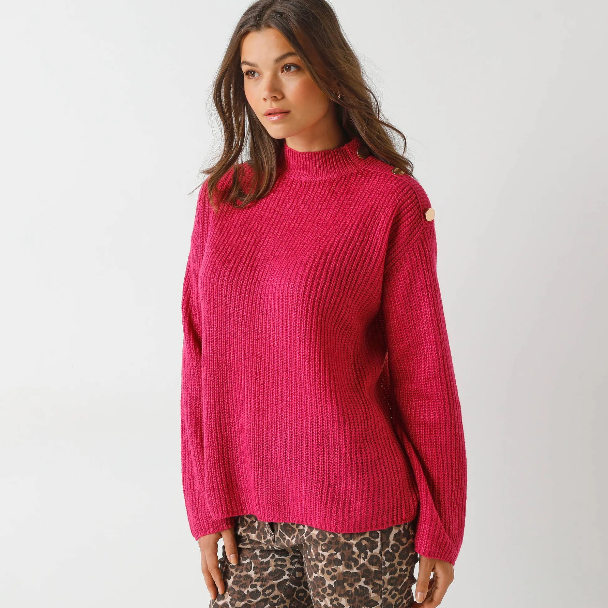 Loose trui, lange en ruime mouwen, patenttricot