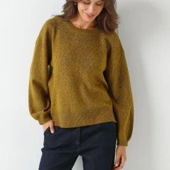 Loose trui met bloezende mouwen, chiné tricot in wolmengeling