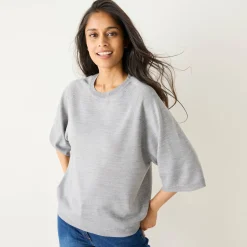 Loose trui met ellebooglange mouwen, zachte touch