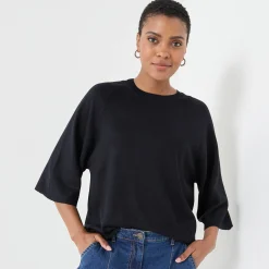 Loose trui met ellebooglange mouwen, zachte touch