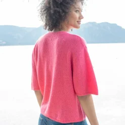 Loose trui met ellebooglange mouwen, mix van wol en mohair
