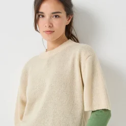Loose trui met ellebooglange mouwen, mix van wol en mohair