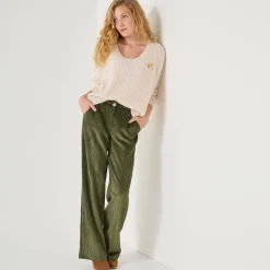 Loose trui met V-hals en geborduurde hartjes, patenttricot