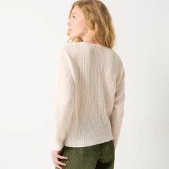 Loose trui met V-hals en geborduurde hartjes, patenttricot