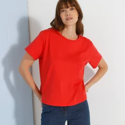 Loose' T-shirt in katoen, effen