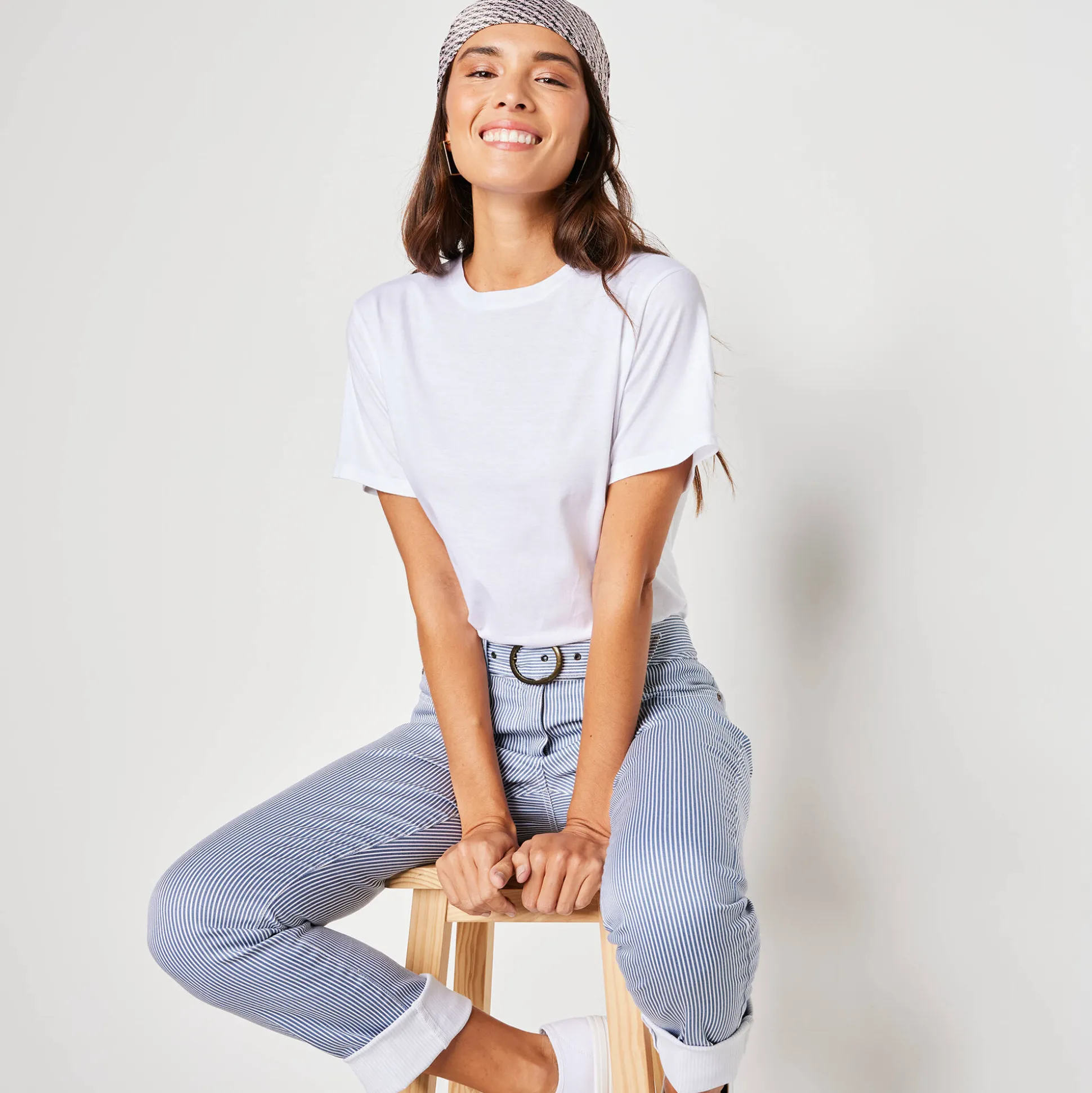 Loose' T-shirt in katoen, effen