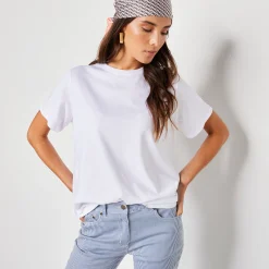 Loose' T-shirt in katoen, effen