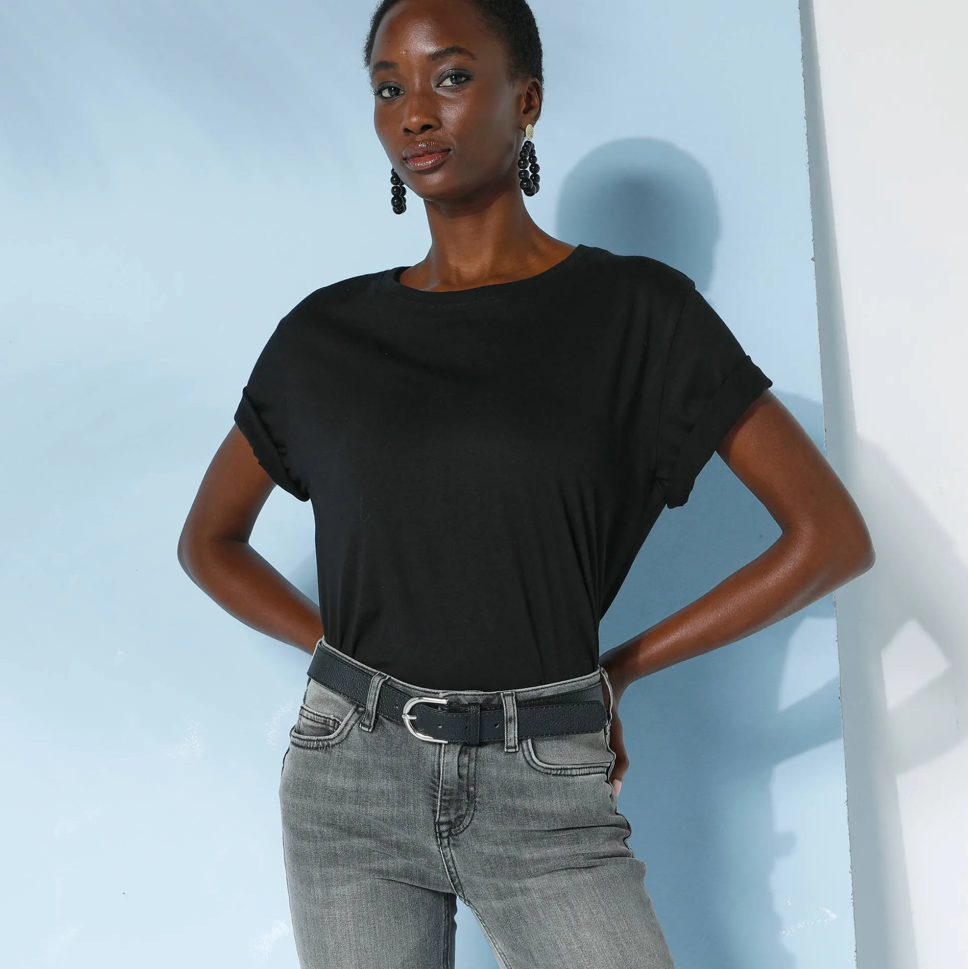 Loose' T-shirt in katoen, effen
