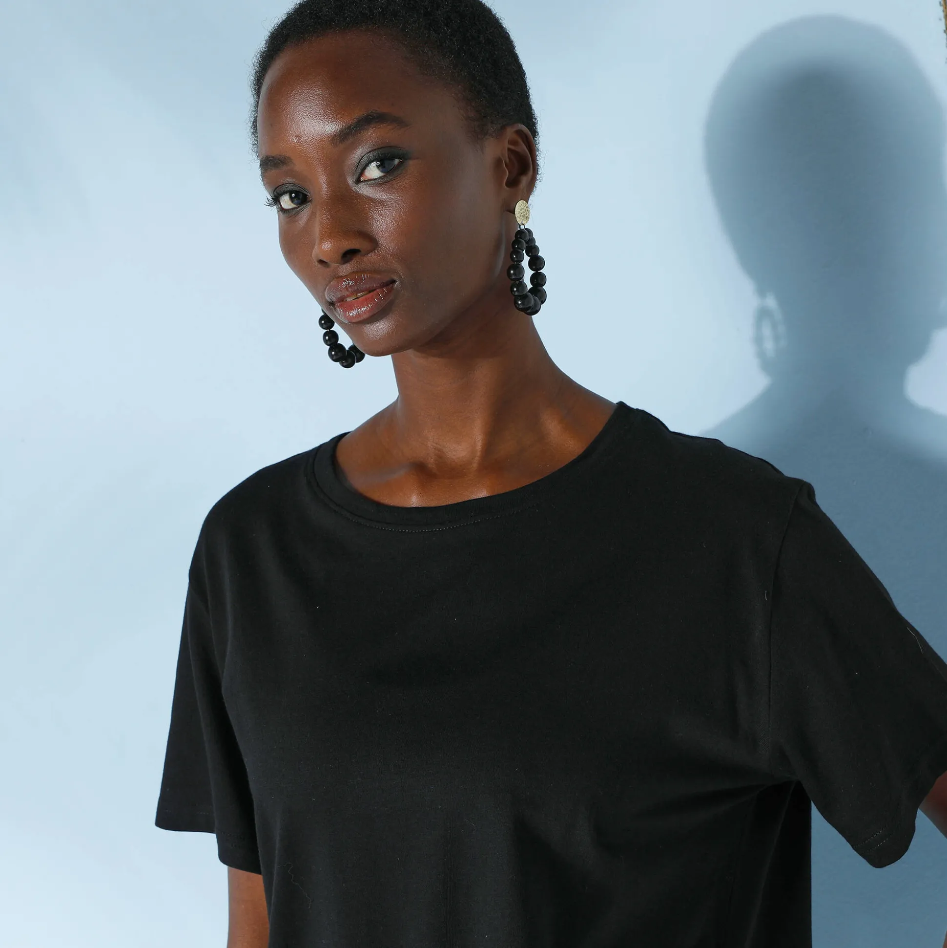 Loose' T-shirt in katoen, effen