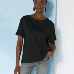 Loose' T-shirt in katoen, effen