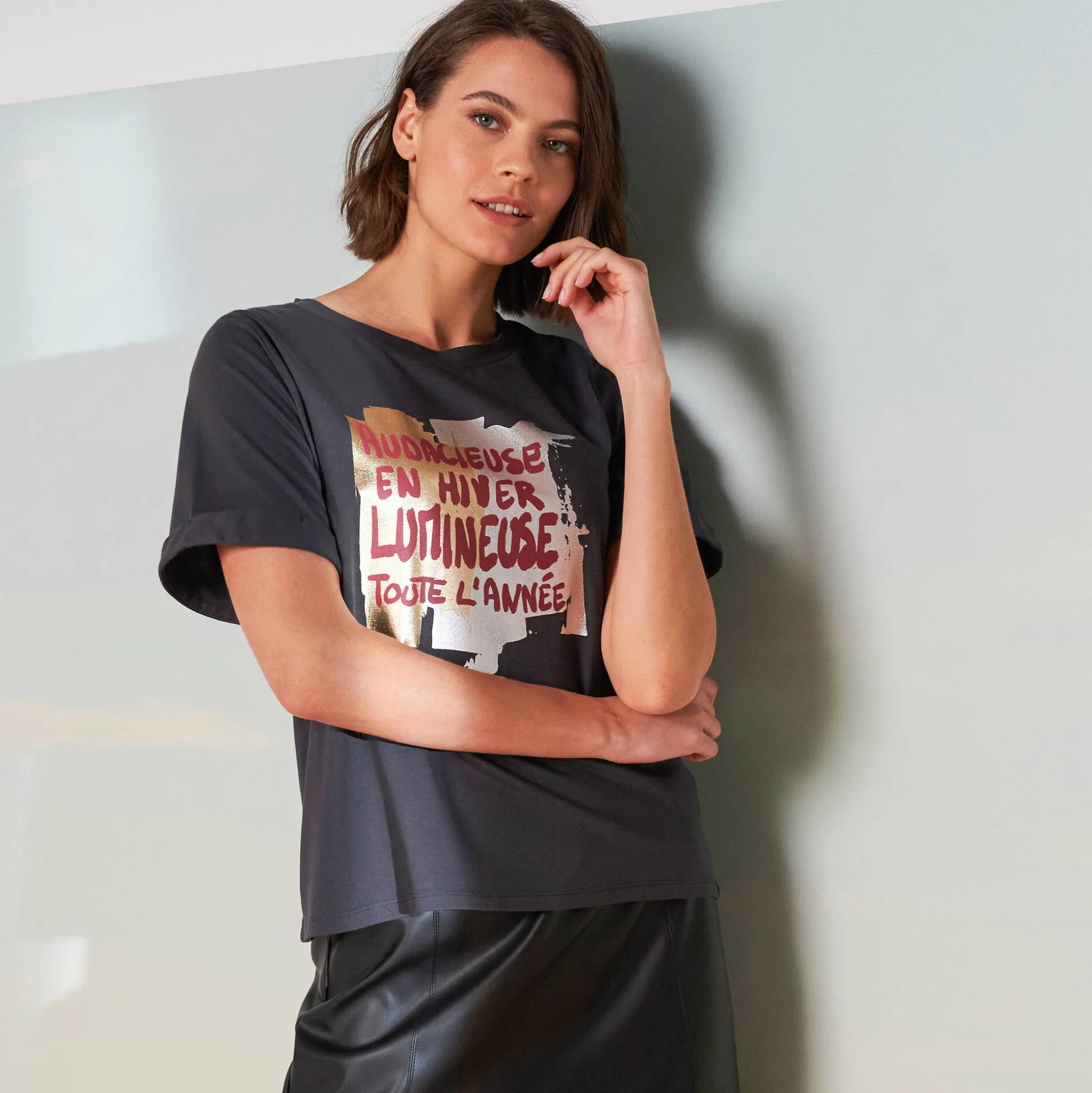 Loose T-shirt met letterprint