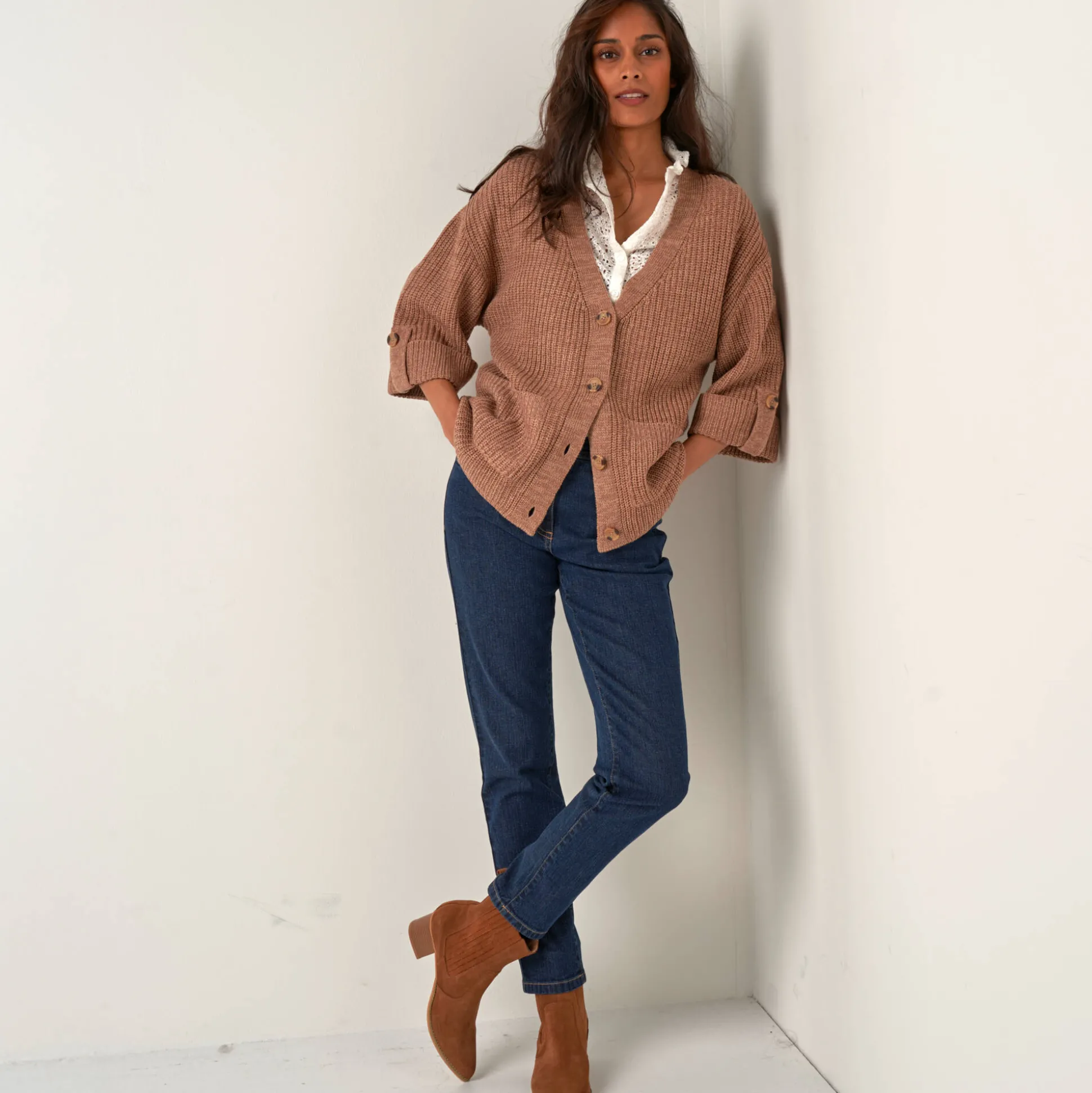 Loose vest met knopen, 7/8-mouwen