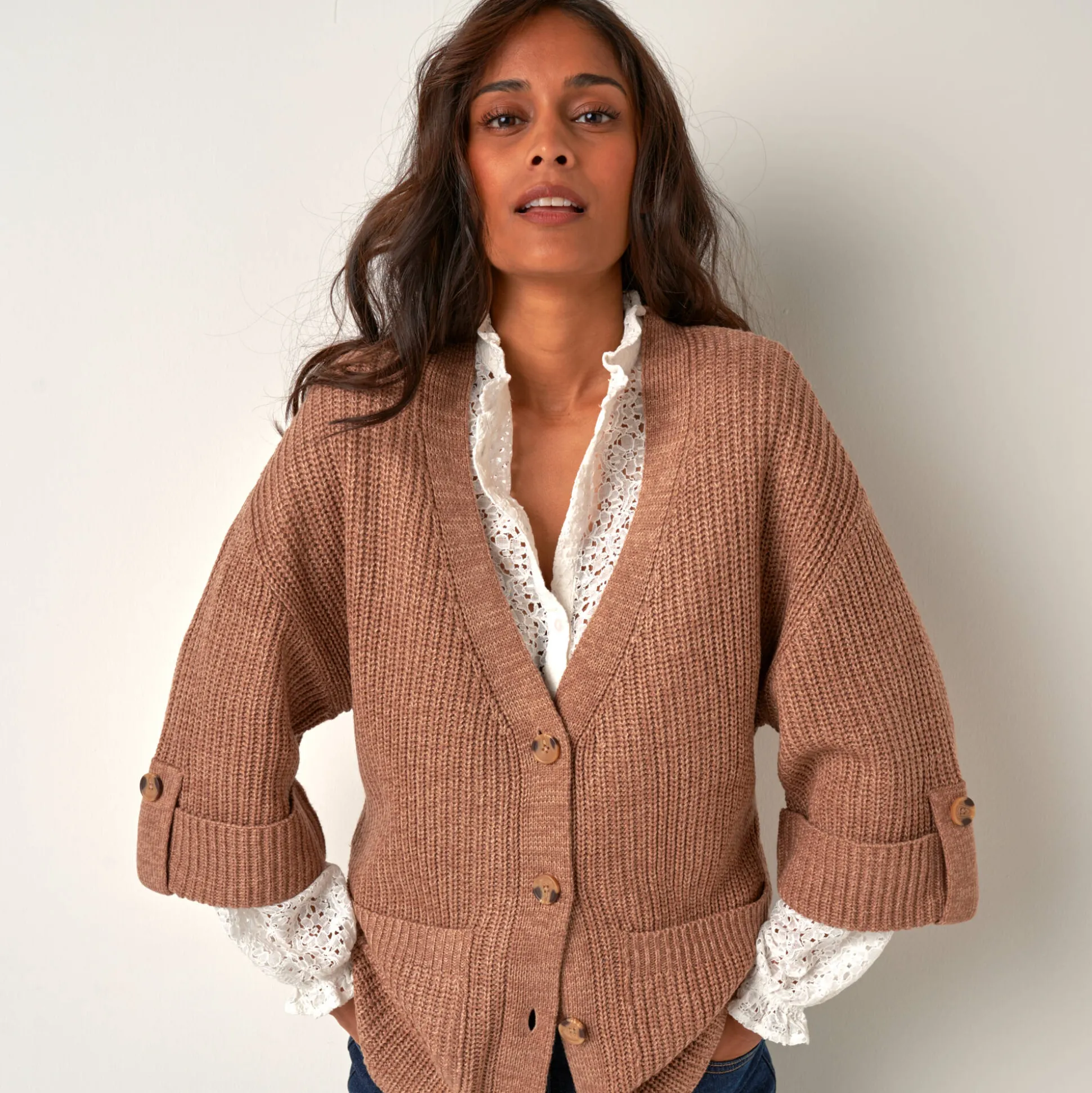 Loose vest met knopen, 7/8-mouwen