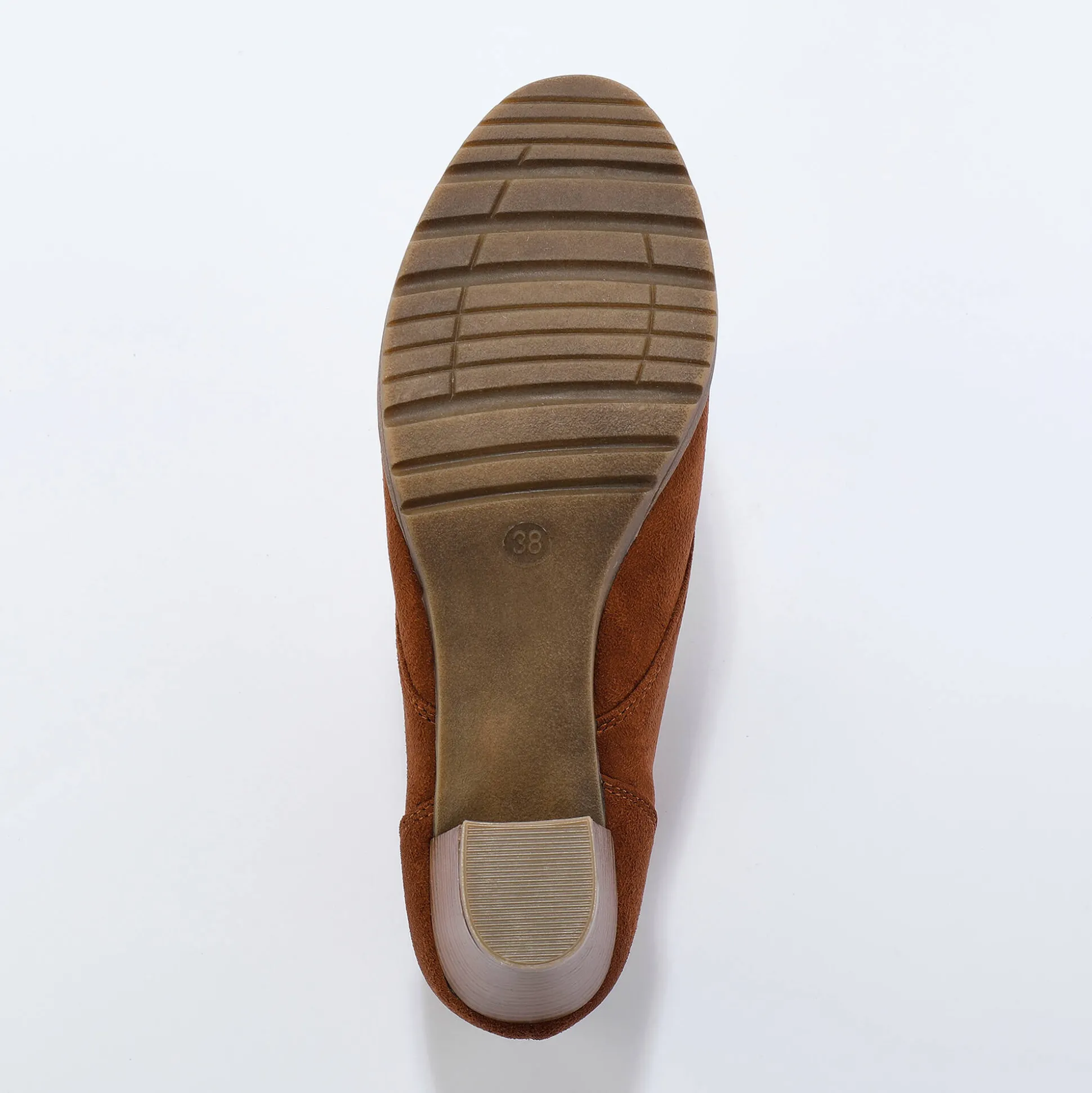 Low-boots met hak in houtstijl