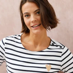 Marine-T-shirt met goudkleurig hartborduursel