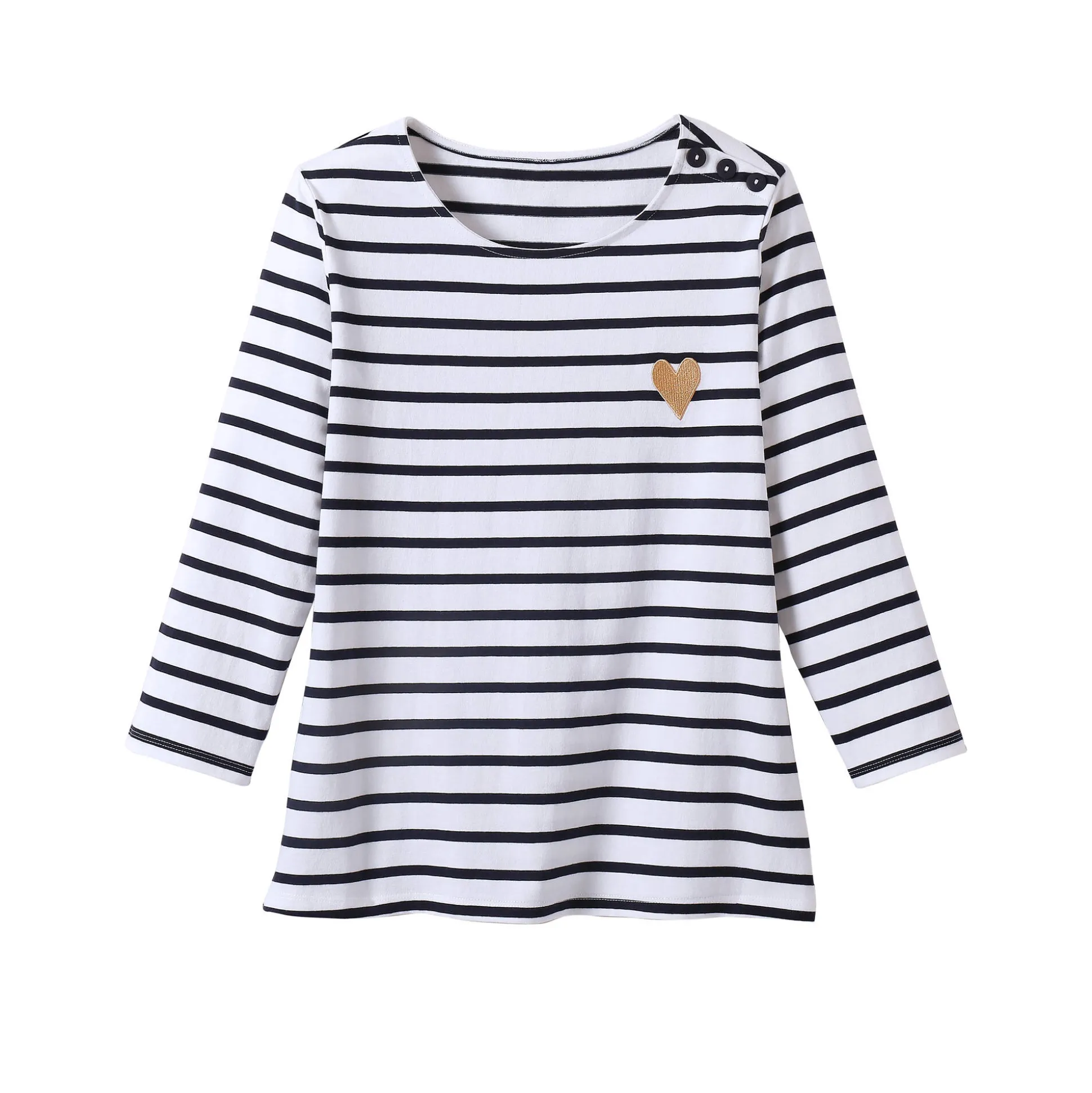 Marine-T-shirt met goudkleurig hartborduursel