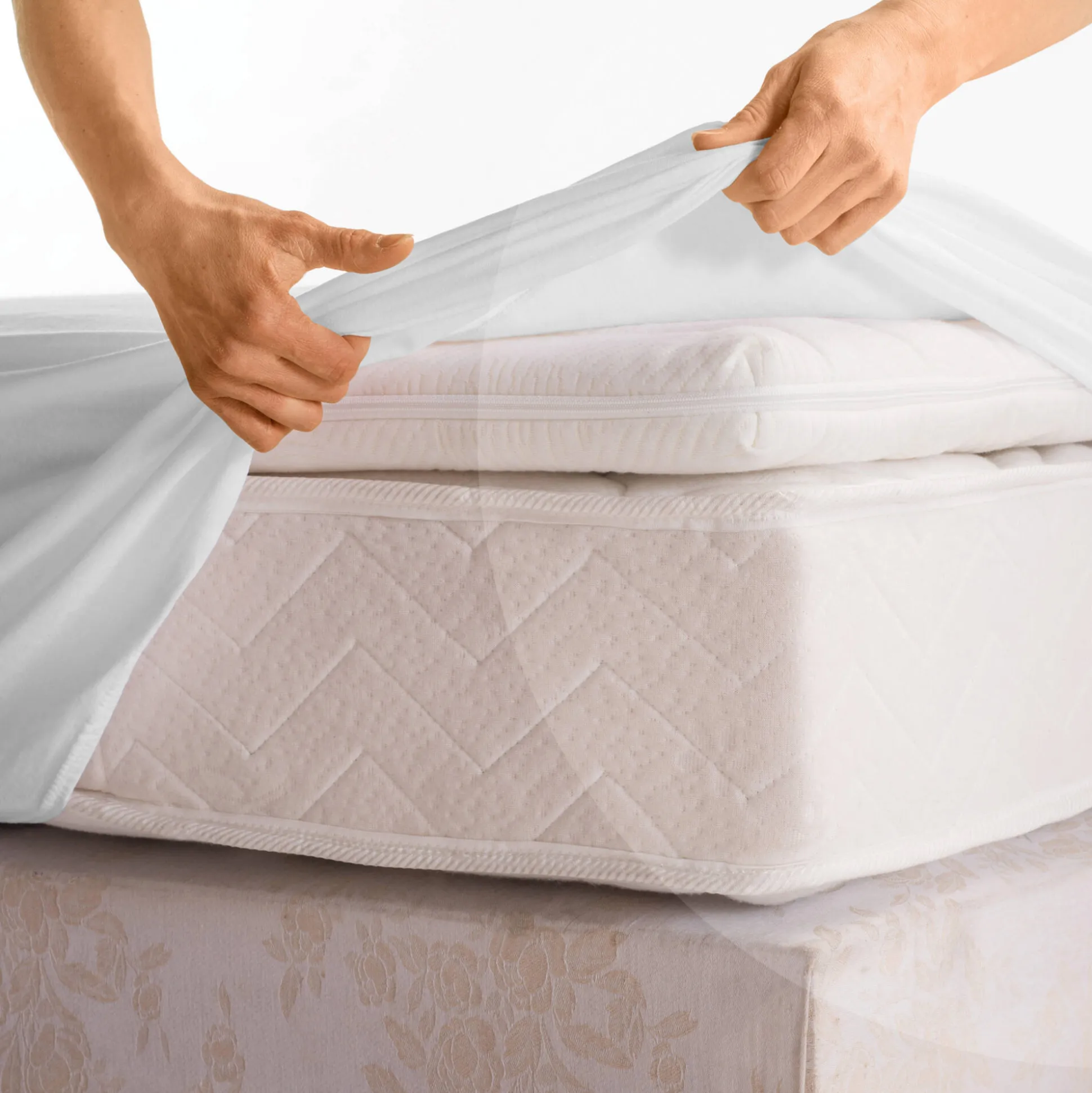Matrasbeschermer in ondoorlatend molton, hoesmodel, voor dikke matras