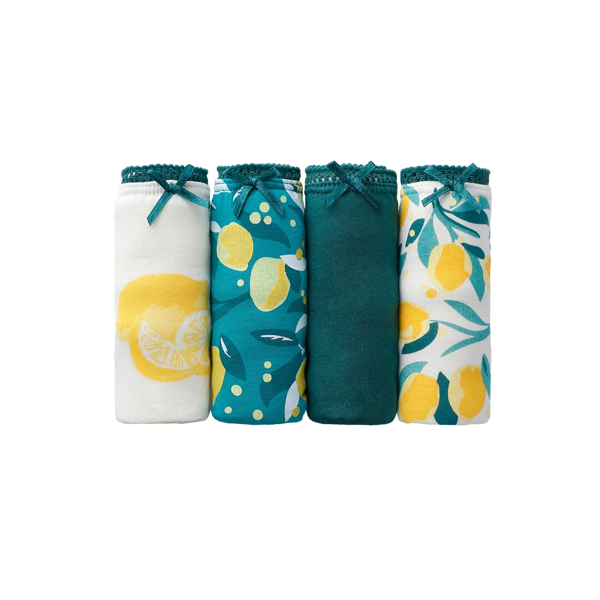 Minislip in stretchkatoen met citroenenprint - set van 4