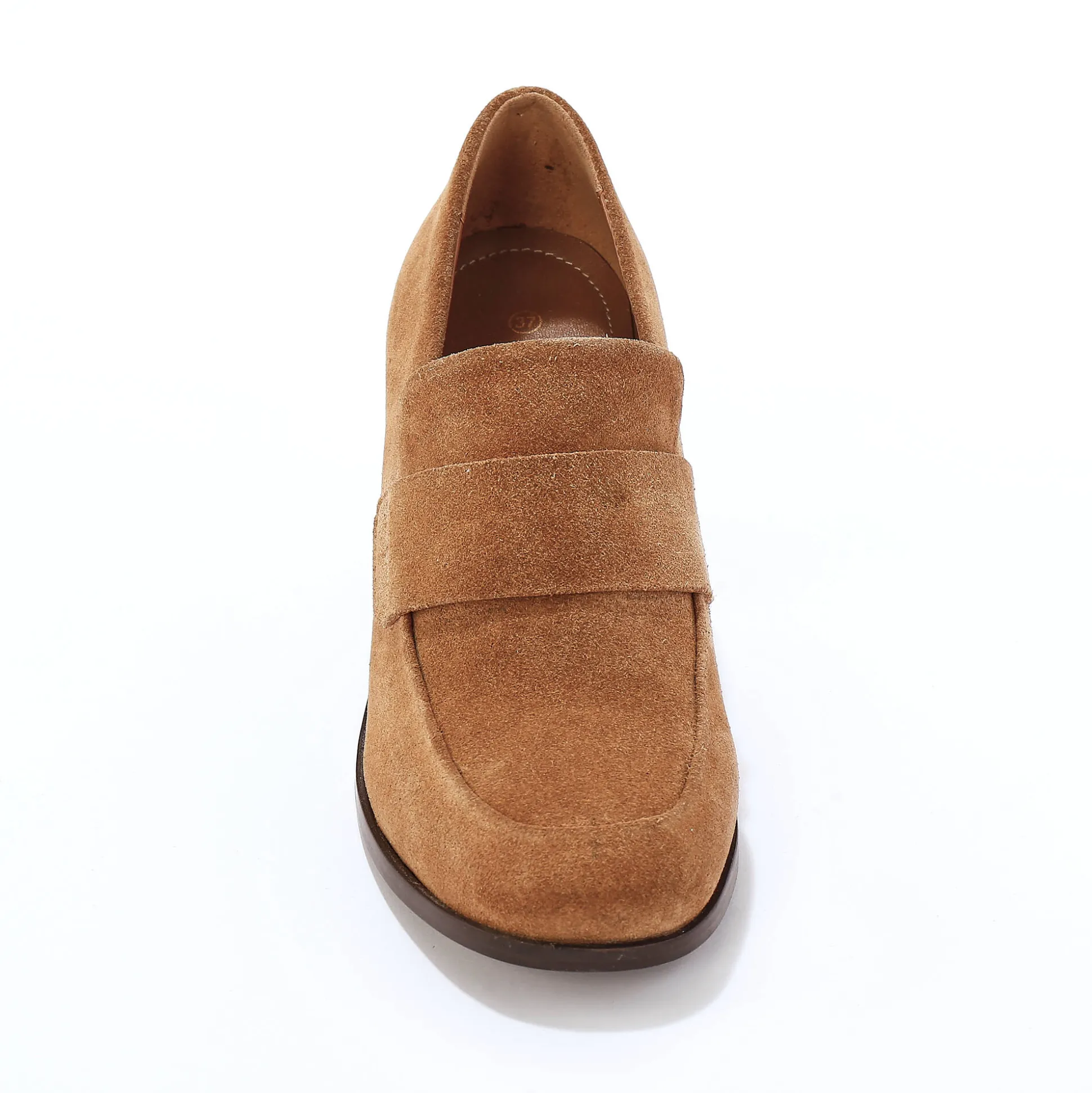 Mocassins in splitleer, met hak