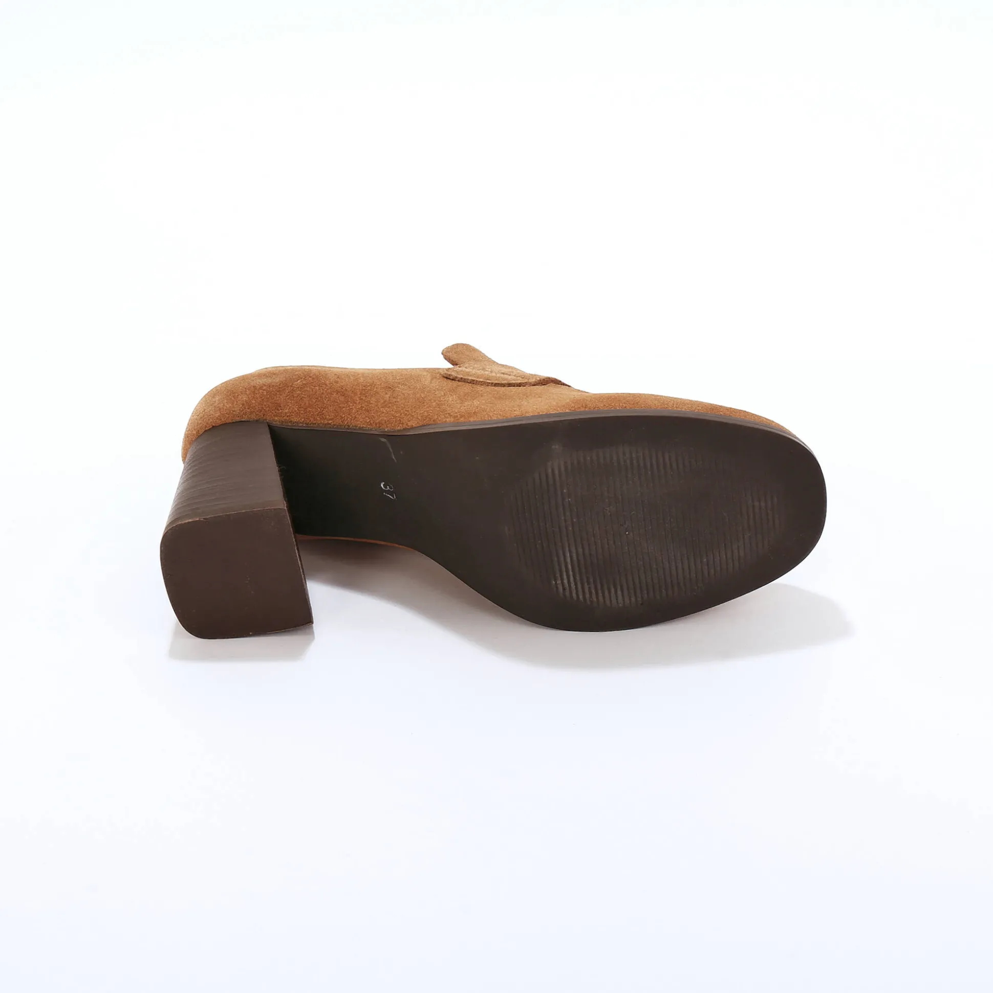 Mocassins in splitleer, met hak