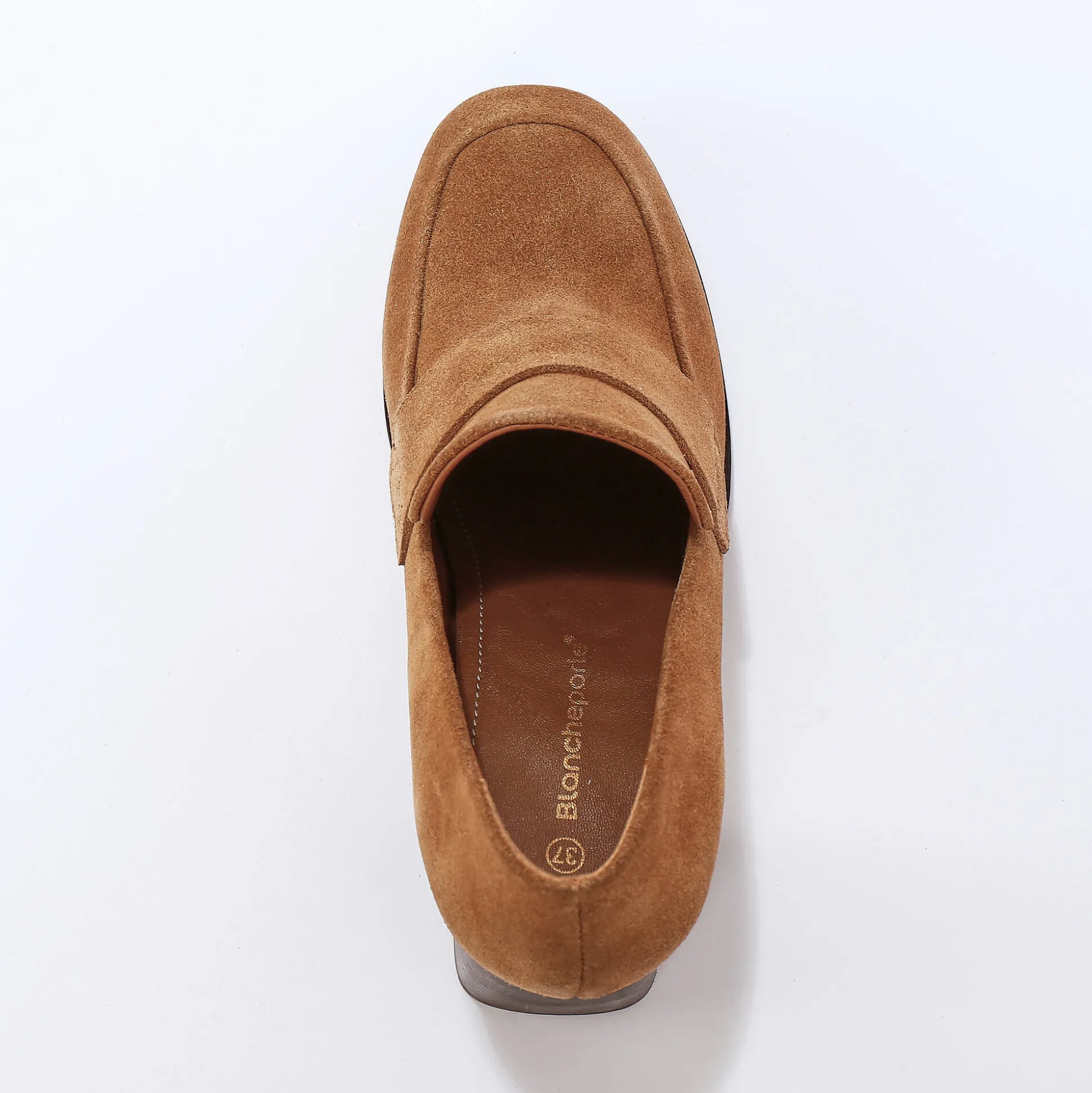 Mocassins in splitleer, met hak