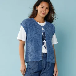 Mouwloos vest in harig tricot, kleine lengtes