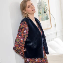 Mouwloos vest in imitatiebont