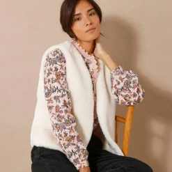 Mouwloos vest in imitatiebont