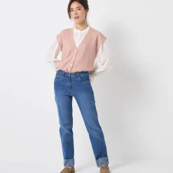Mouwloos vest met knopen, patenttricot