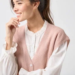 Mouwloos vest met knopen, patenttricot
